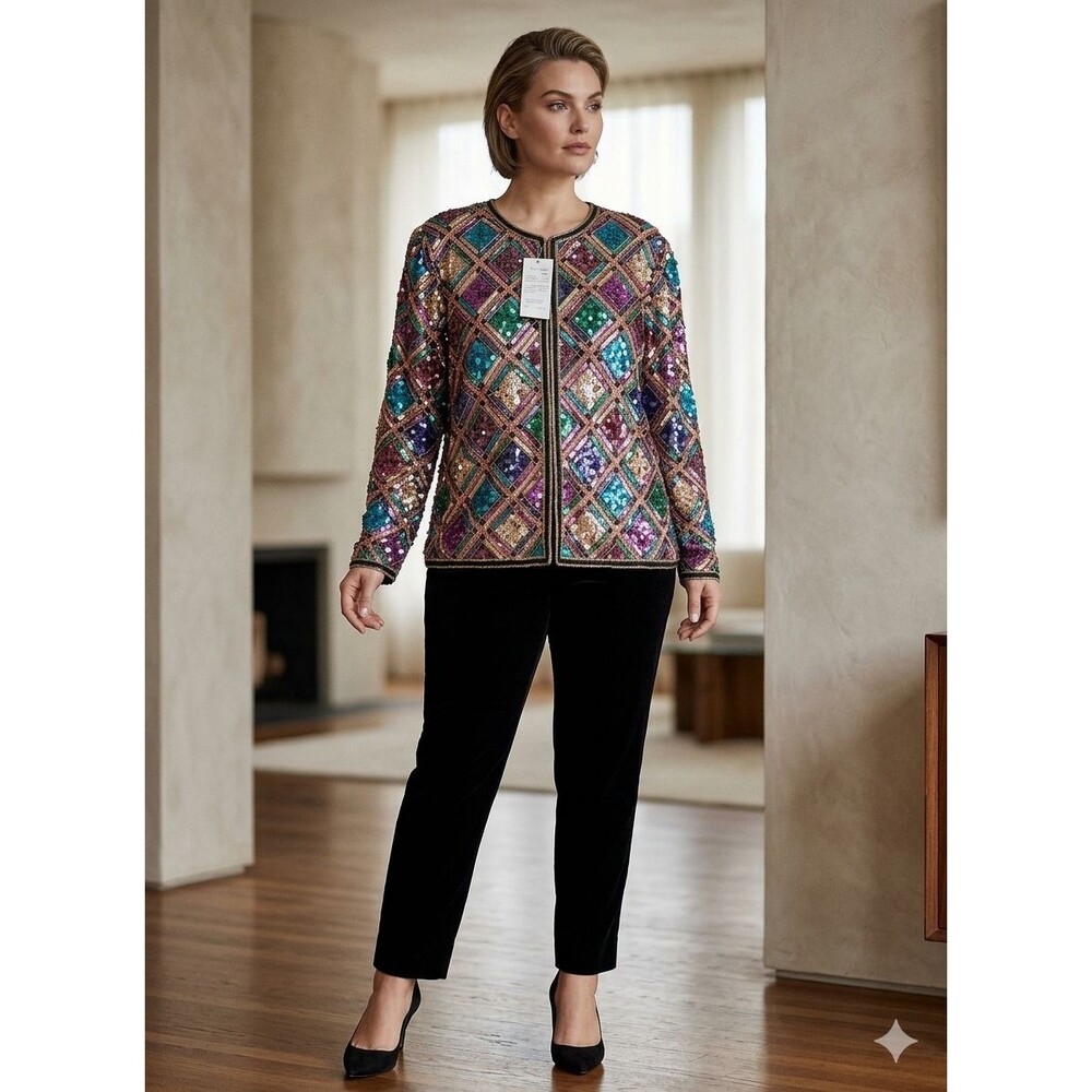Laurence Kazar Silk Sequin Jacket, Vintage New With Tags, Size Large